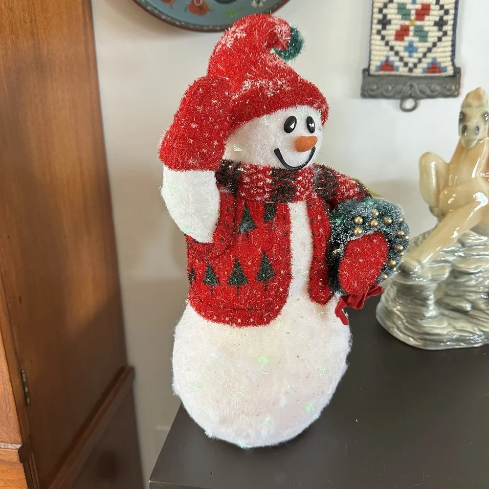 VTG 2002 Avon Fiber Optic Snowman 16 in Color Changing W Wreath‎ Original Box